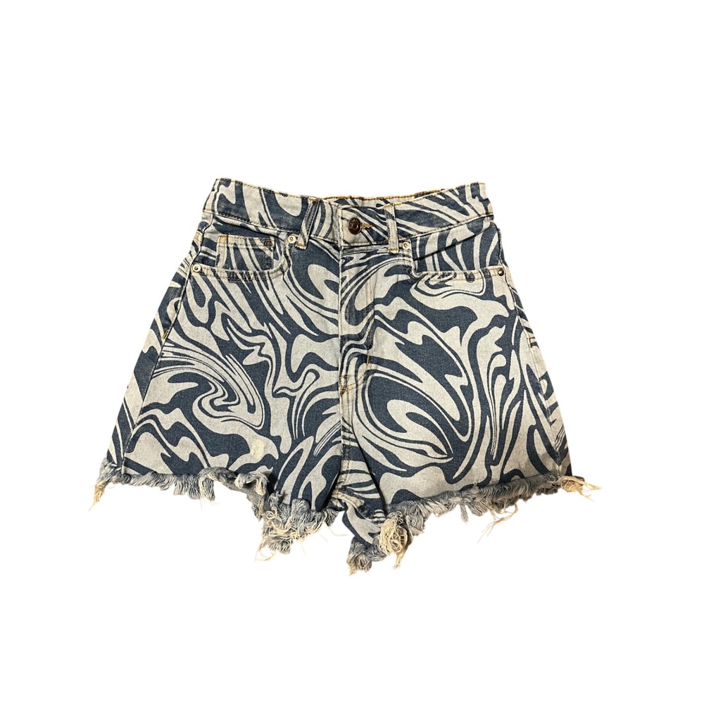Swirl Print Denim Shorts High Rise Retro Y2K Pattern Size 2
